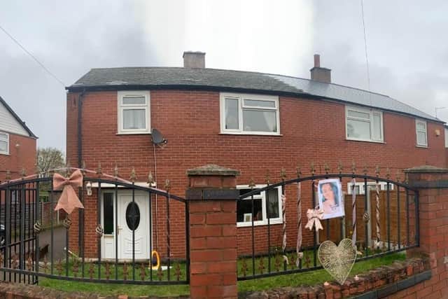 Pink ribbons and photographs of Tori have been put up across Moortown. Photo provided by the family.
