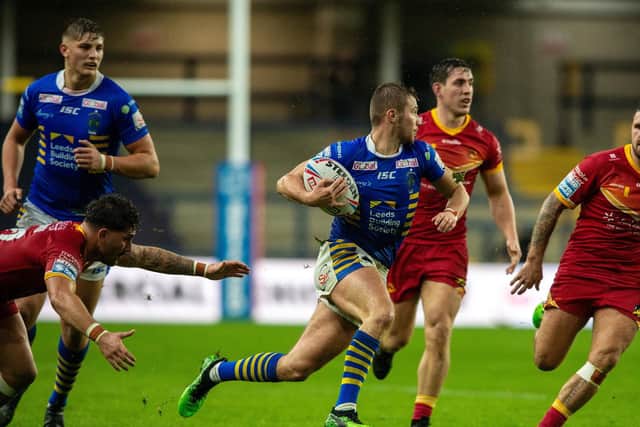 Jack Walker on the attack for Leeds against Catalans in September. Picture by Bruce Rollinson.
