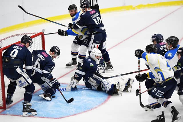 Sheffield Steeldogs, first visitors to play a competitive game at Leeds Chiefs' Elland Road rink in January this year, above, will be one of three NIHL National teams competing in the 'Streaming Series', which starts this weekend. Picture: Jonathan Gawthorpe.