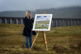 Tour de Yorkshire artist Claire Baxter shows her work at Ribblehead in the Yorkshire Dales. Picture: Tony Johnson.