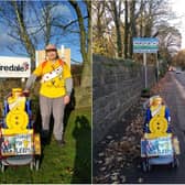 Stephen Wakefield completing his 23rd annual 'pram push' from Ilkley to Leeds and back