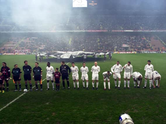 Leeds United line-up ahead of kick-off at the San Siro in the Champions League. (Varley Picture Agency)