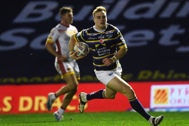 On the move: Alex Sutcliffe scores Rhinos' first try.

Picture: Jonathan Gawthorpe