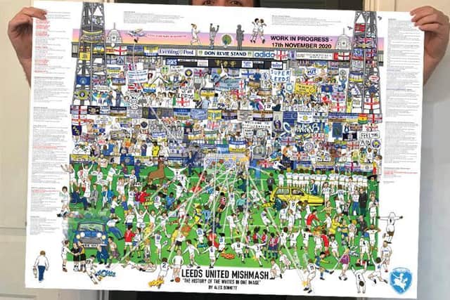 Illustrator Alex Bennett's Leeds United 'mishmash' graphic.