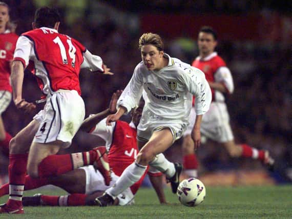Leeds United striker Alan Smith takes on the Arsenal defence in 1999. (Bruce Rollinson)