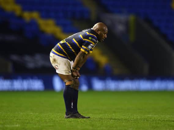A dejected Rob Lui after Rhinos' defeat by Catalans. Picture by Jonathan Gawthorpe.
