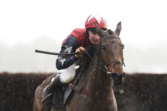 Charlie Deutsch and Espoir De Guye clearing the last to win The Plymouth Gin Handicap Chase at Ascot last December. Picture: Alan Crowhurst/Getty Images.