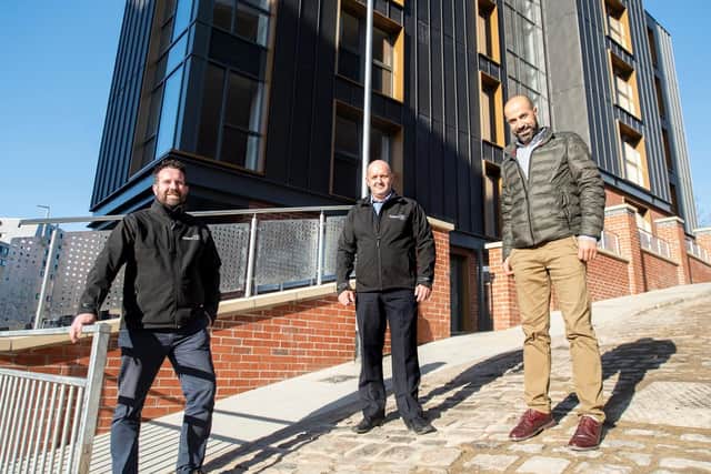 (left to right) John Currie, regional director at principal contractor Tolent, Nigel Hatton, project manager at Tolent and Hamze Idriss, managing director at Burley Place Ltd (BPL).