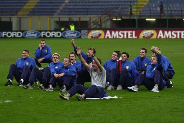 Gary Kelly leads the singing celebrations in the San Siro. PIC: Varley Picture Agency