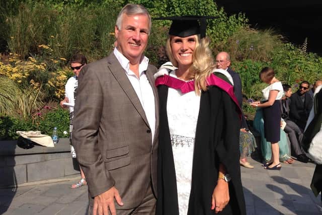 Bryony Turner, 29, with her late dad Martyn at her graduation