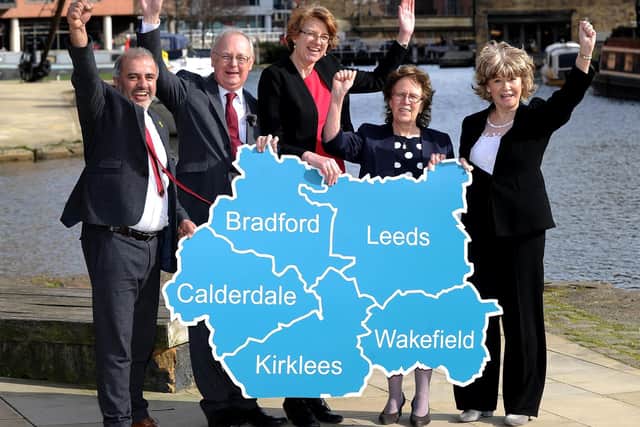 West Yorkshire council leaders celebrate the devolution deal announcement back in March.