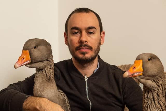 Sven Kirby, 34, bought the birds for £40 each in June and, since then, has hand reared them to the point they freely waddle around his house wearing nappies. 
SWNS
