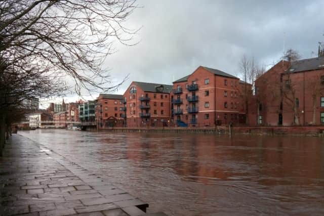 The River Aire in Leeds after Storm Ciara hit.