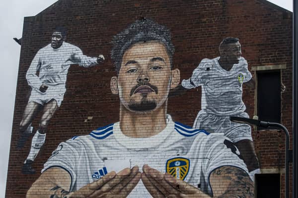 A mural on The Calls in Leeds city centre featuring Leeds United heroes Kalvin Phillips with Albert Johansson and Lucas Radebe. Picture: Tony Johnson