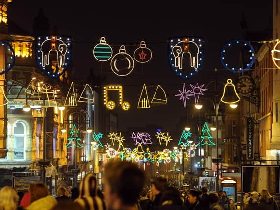 Christmas lights lit up in Leeds