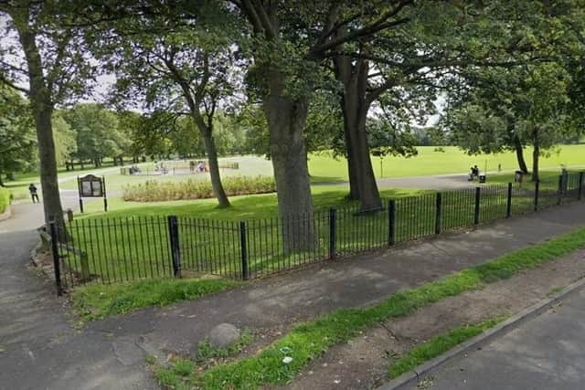 Police are appealing for information to identify the owner of a dog which is reported to have bitten a woman as she ran in Harehills Park, Leeds.