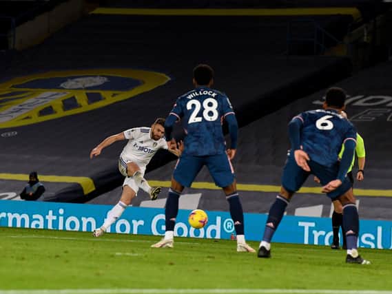 Leeds United's Stuart Dallas shoots against Arsenal. (Tony Johnson)
