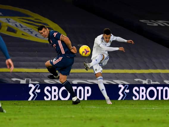 CLOSE CALL - Rodrigo added quality for Leeds United and crashed a shot off the crossbar as Arsenal came under huge pressure late on. Pic: Tony Johnson