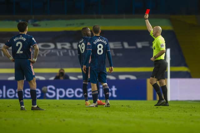 BUTT OUT - Nicolas Pepe's attempted headbutt on Gjanni Alioski earned him a red card in Leeds United's 0-0 draw with Arsenal. Pic: Tony Johnson