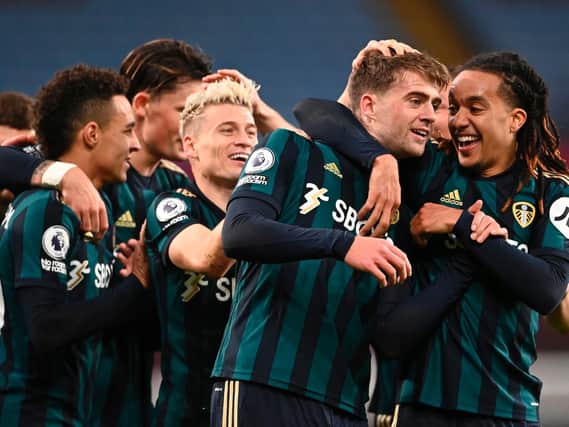 UNIQUE EFFORT - Gjanni Alioski has picked out Patrick Bamford's hat-trick goal against Aston Villa as the best of the Leeds United bunch in the Premier League so far. Pic: Getty
