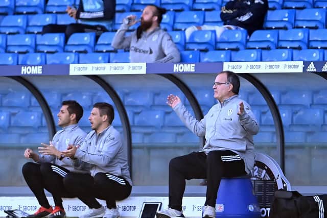 MAIN MAN - Football Manager 2021 players can delegate most of the detail to Diego Reyes, middle, when they take charge of Leeds United and replace Marcelo Bielsa. Pic: Getty
