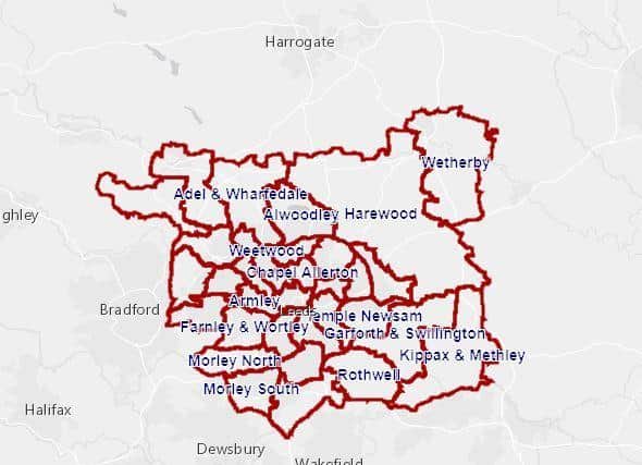 Leeds City Council ward boundaries outlined on arcgis.com