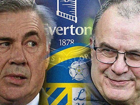 GOODISON CLASH: Everton boss Carlo Ancelotti and Leeds United head coach Marcelo Bielsa. Graphic by Graeme Bandeira.