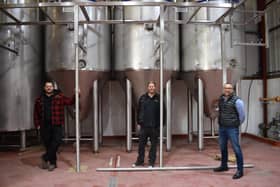 Wayne Smith, director at Brew York, Lee Grabham, head brewer at Brew York, and Phil Dibbs, managing director at Hawkmoor Associates, which supported the brewery in the finance and grant fundraising for its £1.5m expansion plans.