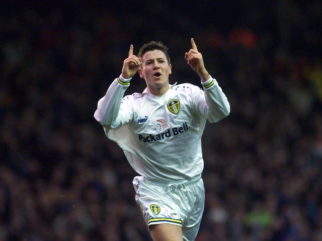 Michael Bridges celebrates scoring against Leicester City at Elland Road on Boxing Day in 1999. PIC: Varley Picture Agency