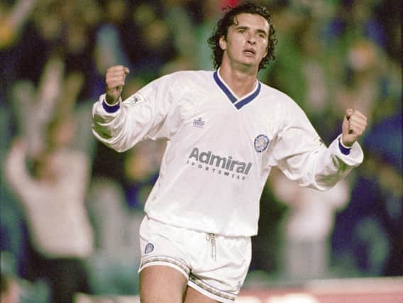 Gary Speed in action for Leeds United. (Getty/Mike Hewitt)