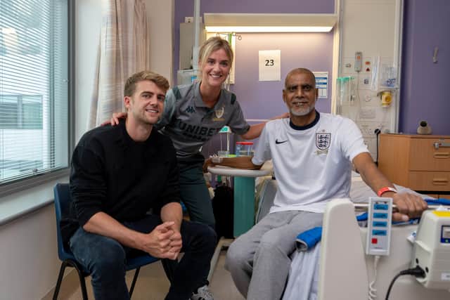Olivia Smart with Leeds United’s Patrick Bamford on a hospital visit last year. Picture: James Hardisty.