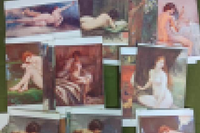 The nude postcards that were found. Thye have been blurred to protect their modesty.