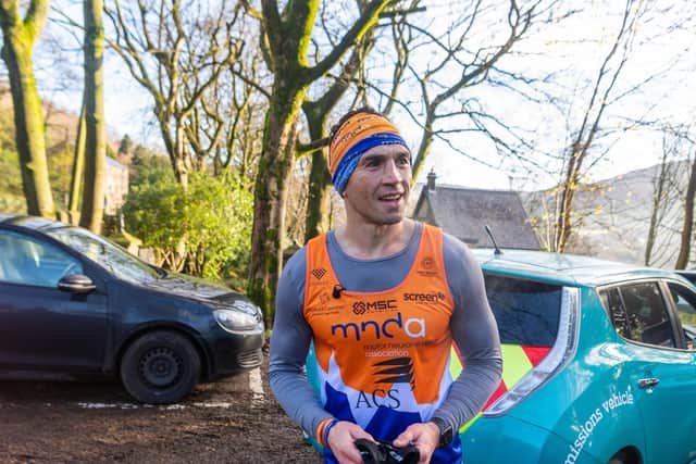 Kevin Sinfield has completed day one of his 'seven marathons in seven days' fundraising mission for Rob Burrow and MND Association. Picture: James Hardisty