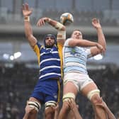 Alex Humfrey of Yorkshire Carnegie battles for the ball with Oli Curry of Bedford Blues during the RFU Championship match between Yorkshire Carnegie and Bedford Blues at Headingley Carnegie Stadium on October 13, 2019 in Leeds, England. (Picture: George Wood/Getty Images)