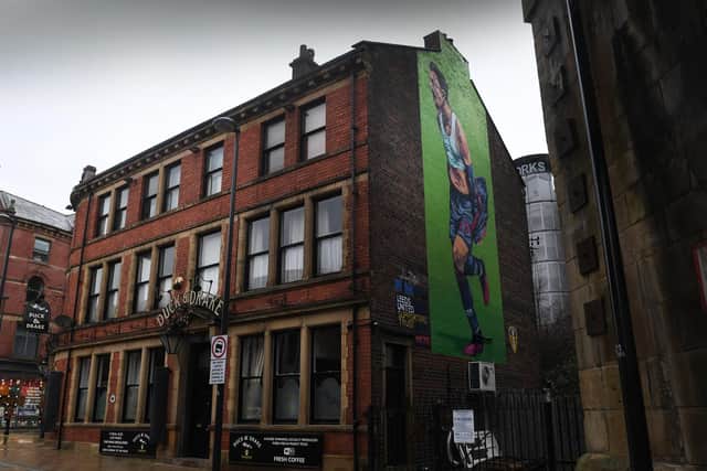 Leeds United Pablo Hernandez mural in the city centre. Pic: Simon Hulme