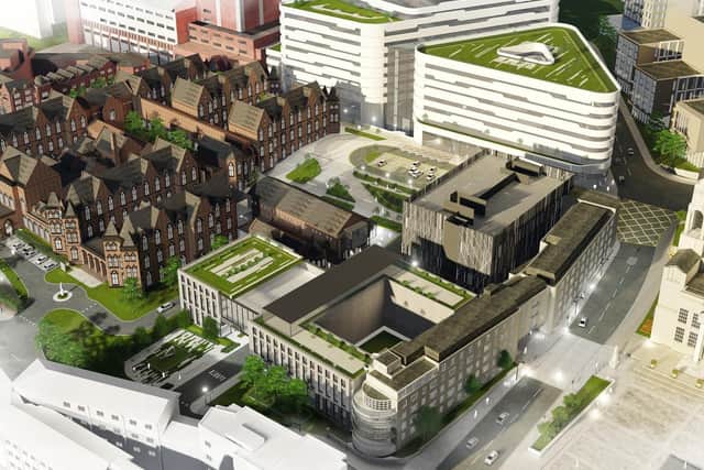An artist's impression of how the two new hospitals will look in Leeds city centre
