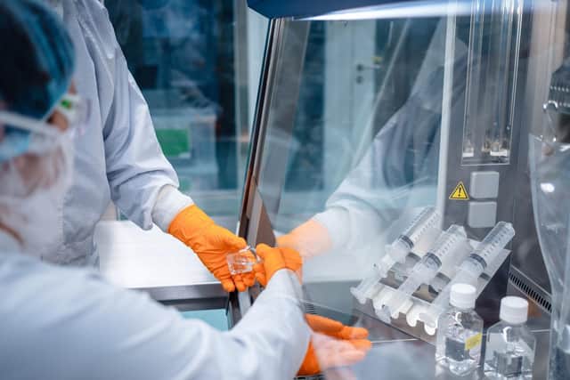 The coronavirus vaccine being produced by BioNTech.
 Elderly people in care homes and their carers are top of the list to receive a Covid-19 vaccine after the UK became the first country in the world to approve a jab from Pfizer and BioNTech. 

Photo: BioNTech SE 2020/PA Wire