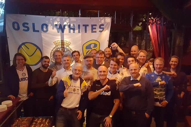 Members of the Leeds United Supporters Club of Scandinavia based in Oslo, Norway.
