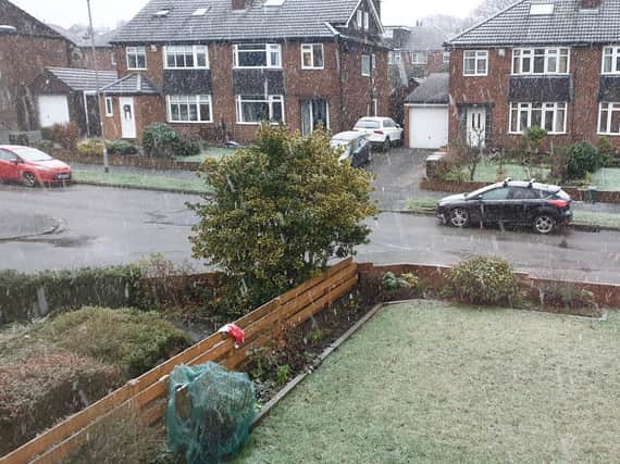 This was the scene in Cookridge on Friday morning as heavy snow fell