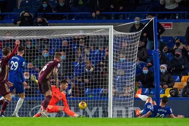 Olivier Giroud scored against Leeds United for Chelsea at Stamford Bridge. Pic: Bruce Rollinson