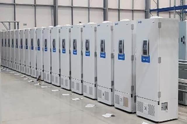 Specialist Covid-19 vaccine freezers in a secure location, awaiting distribution of the vaccines to the NHS