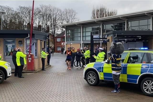 Police form a guard of honour for Kevin Sinfield in Headingley (Photo: WYP)