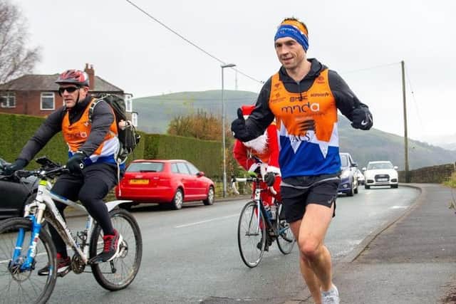 Leeds Rhinos legend Kevin Sinfield completed his final of seven marathons in seven days on Monday