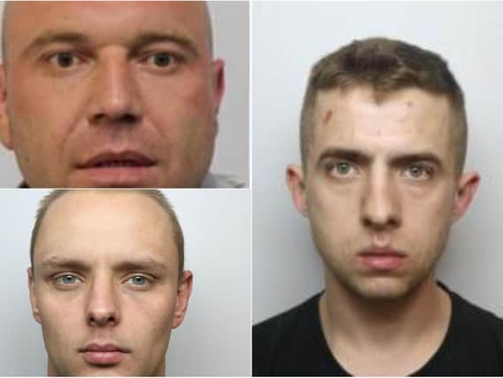 Police are looking to speak to Daniel Nowek (bottom left), Dawid Wesolowski (top left) and Kamil Musial (right) in connection with the Bradford incident