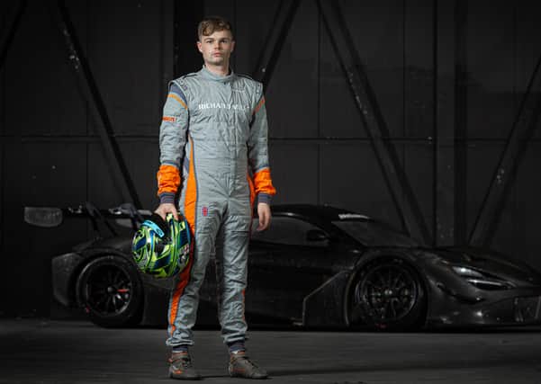 Leeds driver Ollie Wilkinson with his McLaren car. Picture: Xynamic Automotive Photography.
