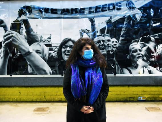 Photographer Jude Palmer with her 'Love of Leeds' exhibition (photo: Jonathan Gawthorpe)