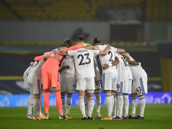 SETBACK: Leeds United's players before Friday night's home clash against West Ham United which ended in a 2-1 reverse. Photo by Oli Scarff - Pool/Getty Images.