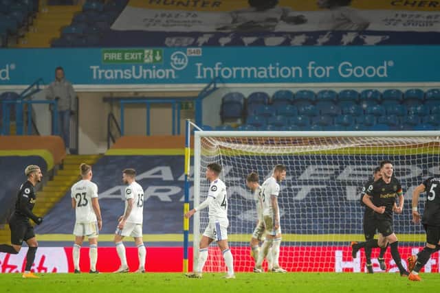 GAME SET AND MATCH: Leeds United's players show their dejection after Angelo Ogbonna's winning goal in Friday night's 2-1 loss at home to West Ham United. Picture by Bruce Rollinson.