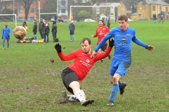 Kieran Deighan shoots wide for Little London against Bramley Lions. Picture: Steve Riding.