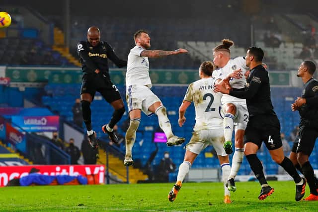 DEFENSIVE ISSUE: West Ham's Angelo Ogbonna heads home the winner in Friday's 2-1 triumph at Leeds United, a seventh Whites goal conceded from a set piece this season. Photo by JASON CAIRNDUFF/POOL/AFP via Getty Images.